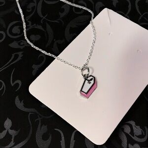 Sterling Silver Handmade Coffin Charm Necklace – Pink & White RIP Pendant
